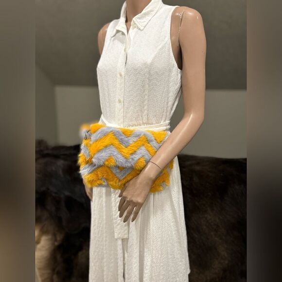 Real Mink Fur Colorblock Herringbone Pattern Handmade Slouchy Bag/Crossbody - Picture 3 of 16